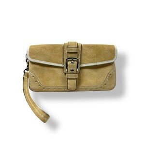 Coach Hamptons Suede Buckle Wristlet Y2K Tan Leather
